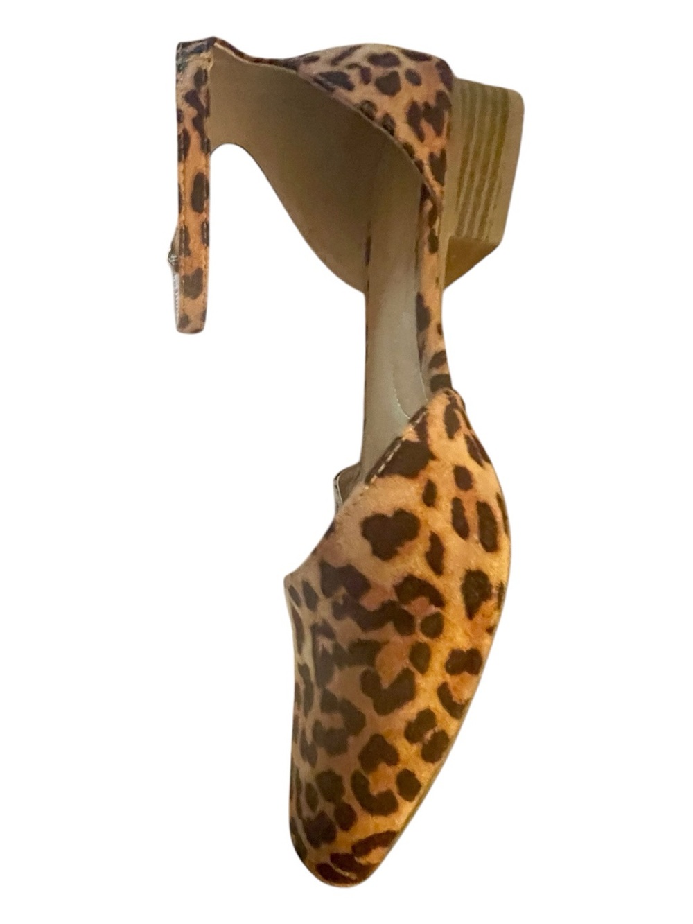 Women’s Leopard Print Ankle Strap Pointed-Toe Pumps Low Heel 12W - Picture 3 of 8